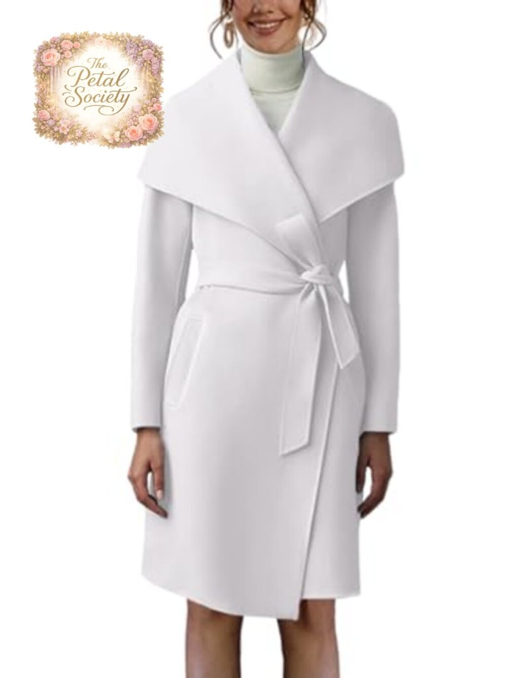 Womens Pea Trench Coat Lapel Collar Long Belted Overcoat Pockets